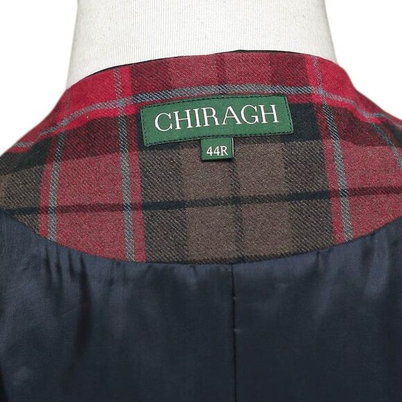 Mens Plaid Vest 44R Red Brown Teal Wool Waistcoat XL Formal Wedding Prom Party - Picture 3 of 9